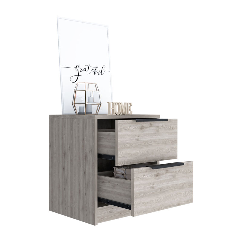 Streamdale Kaia Nightstand, Two Drawers, Metal Handle - Light Gray