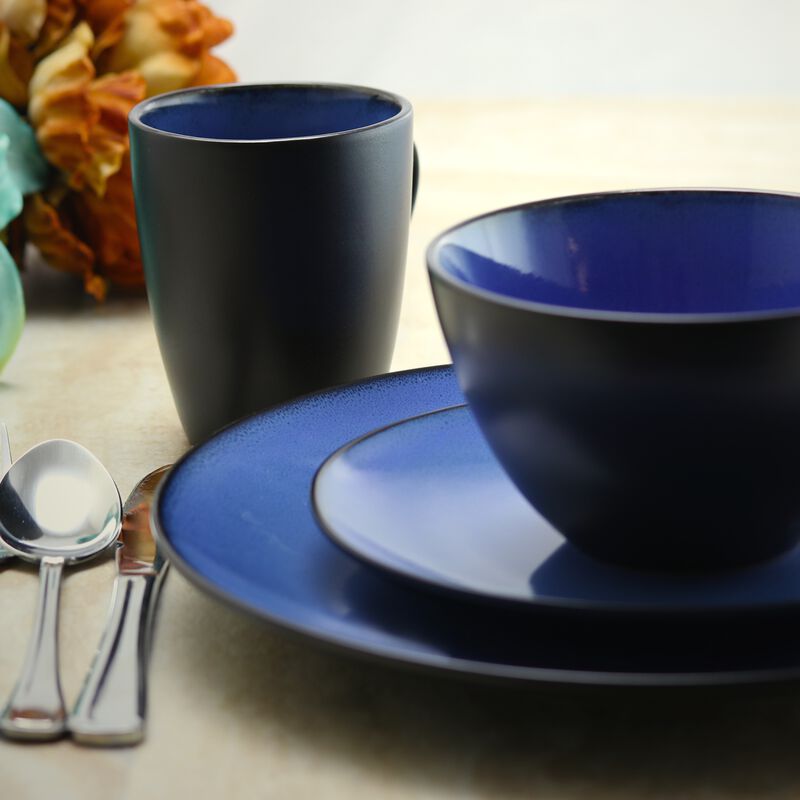 Gibson Elite Soho Lounge Round 16-Piece Dinnerware Set, Blue