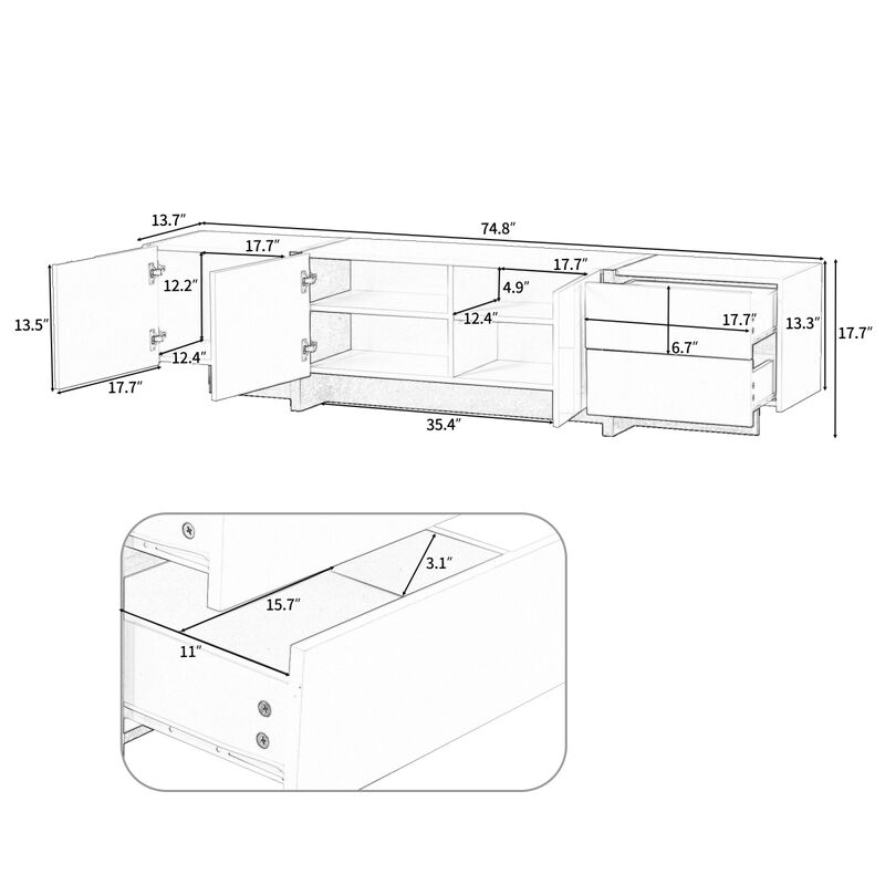 Modern High Gloss TV Stand for TVs Up to 80"