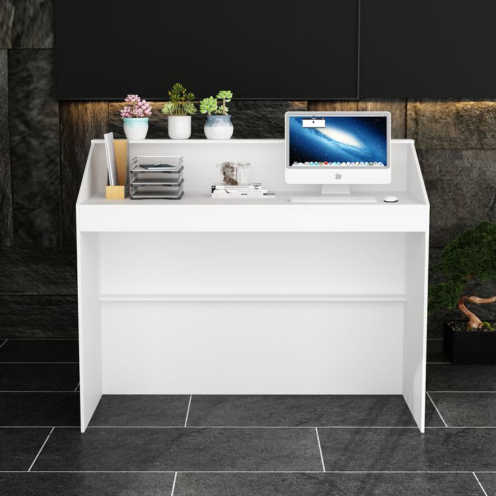 FUFU&GAGA Modern White Desk with Raised Shelf and Spacious Work Surface (47.2" W x 39.4" H x 19.7" D),White
