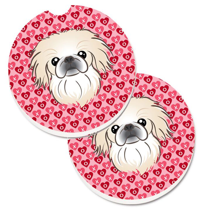 Caroline's Treasures Pekingese Hearts Set of 2 Cup Holder Car Coasters, 2.56, Multicolor