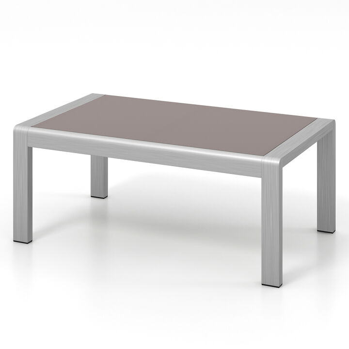 Outdoor Rectangle Coffee Table with Tempered Glass Tabletop for Backyard Poolside-Grey