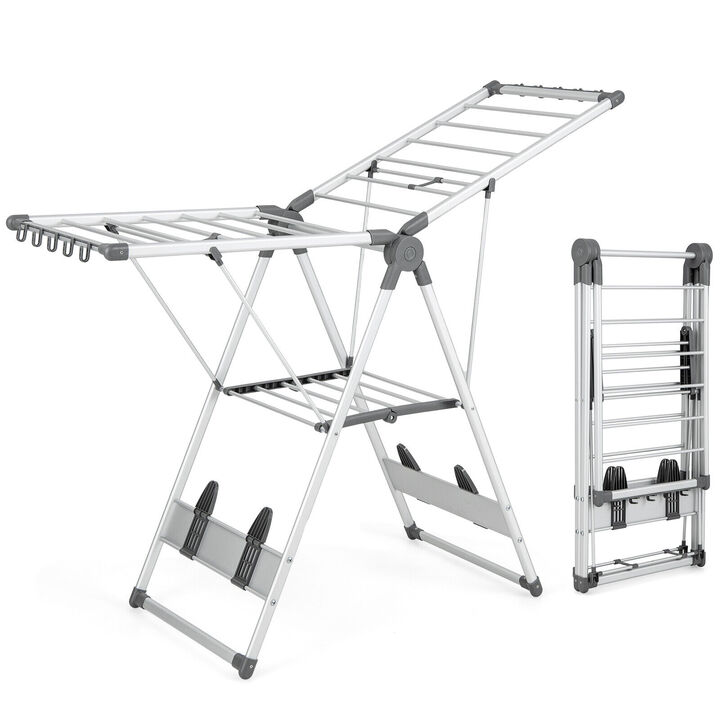 2-Layer Folding Clothes Drying Rack with 5-Level Adjustable Height 2-Layer Folding Clothes Drying Rack with 5-Level Adjustable Height