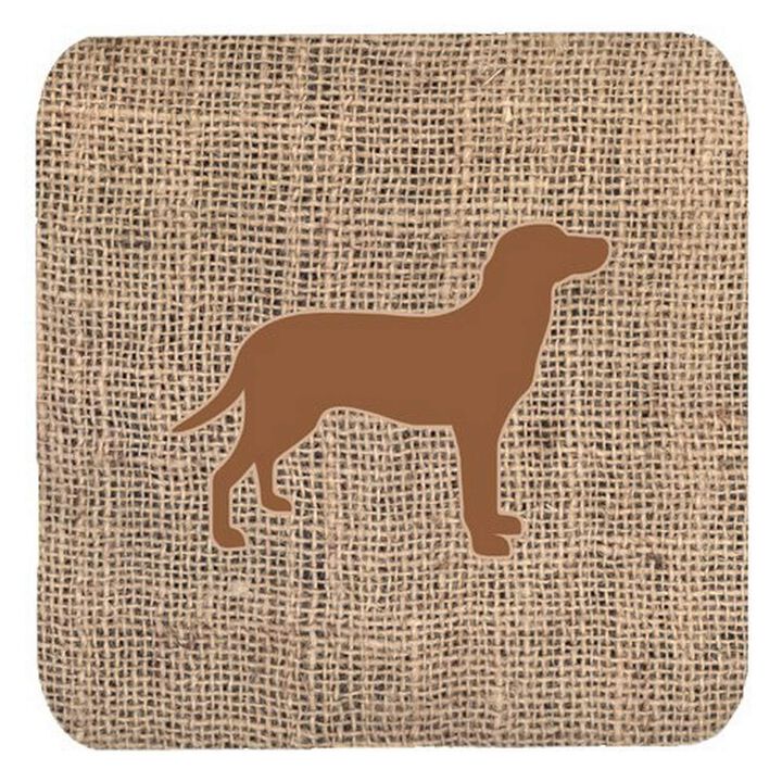 Caroline's Treasures BB1116-BL-BN-FC Labrador Burlap and Brown Foam Coasters (Set of 4), 3.5 H x 3.5 W, Multicolor