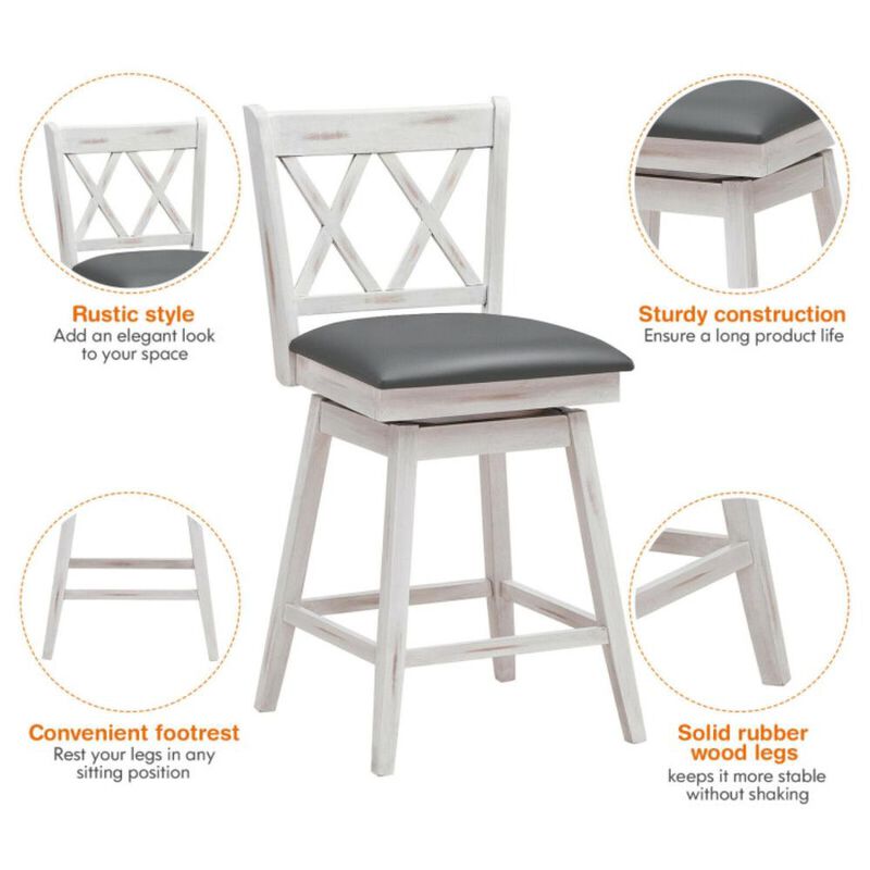 Hivvago 2 Pieces 24 Inch Swivel Counter Height Barstool Set with Rubber Wood Legs