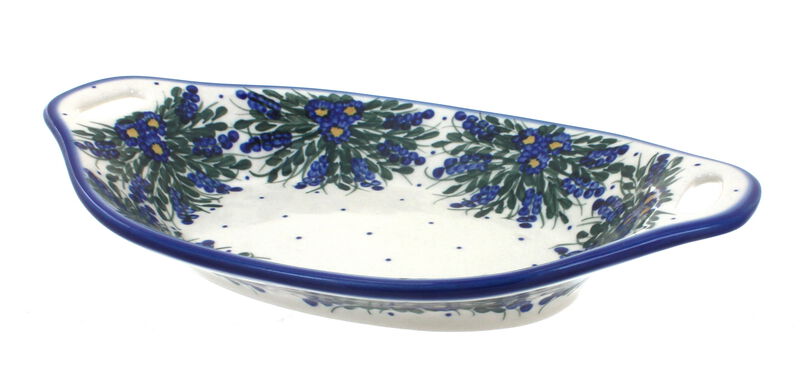 Blue Rose Polish Pottery Hyacinth Oval Dish with Handles