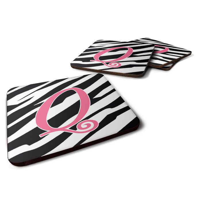 Caroline's Treasures CJ1037-QFC Monogram-Zebra Stripe and Pink Foam Coasters (Set of 4), Initial Letter Q, 3.5 H x 3.5 W, Multicolor