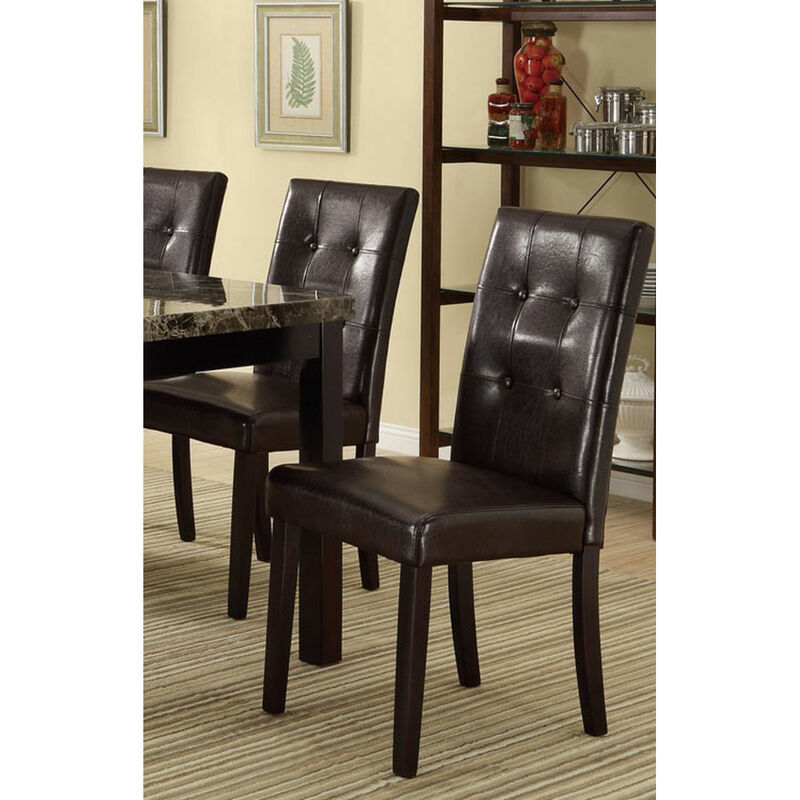 Set Of 2 Piece Chairs Breakfast Dining Dark Brown PU Faux Leather Tufted Upholstered Chair