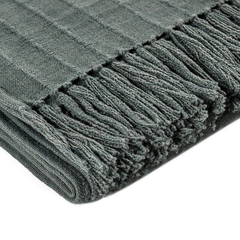 Linia Accent Throw Blanket, Overdyed Forest Green Woven Stripe Design - Benzara
