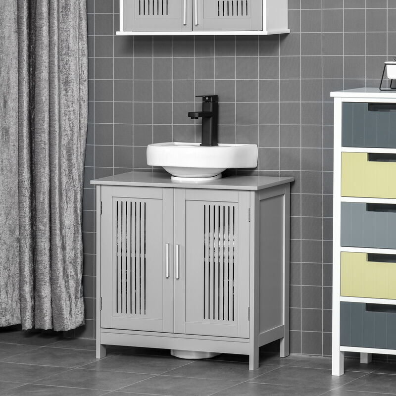 Bathroom Under Sink Cabinet Vanity Unit w/ Adjustable Storage Shelves, Grey