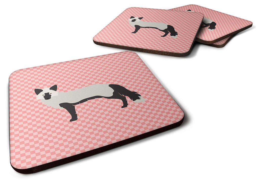 Caroline's Treasures Silver Fox Pink Check Decorative coasters, 3.5, Multicolor