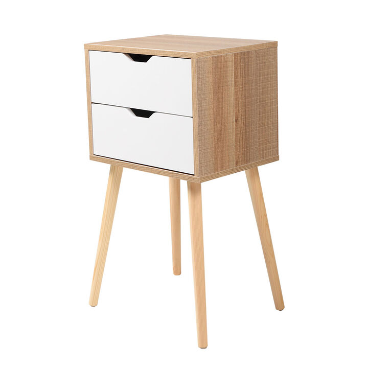 Streamdale Modern Nightstand Set (2) with Drawers and Splayed Legs, White
