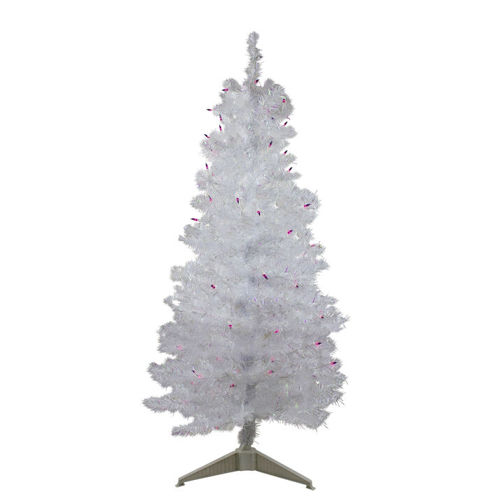 4 Pre-lit White Iridescent Pine Artificial Christmas Tree - Purple Lights