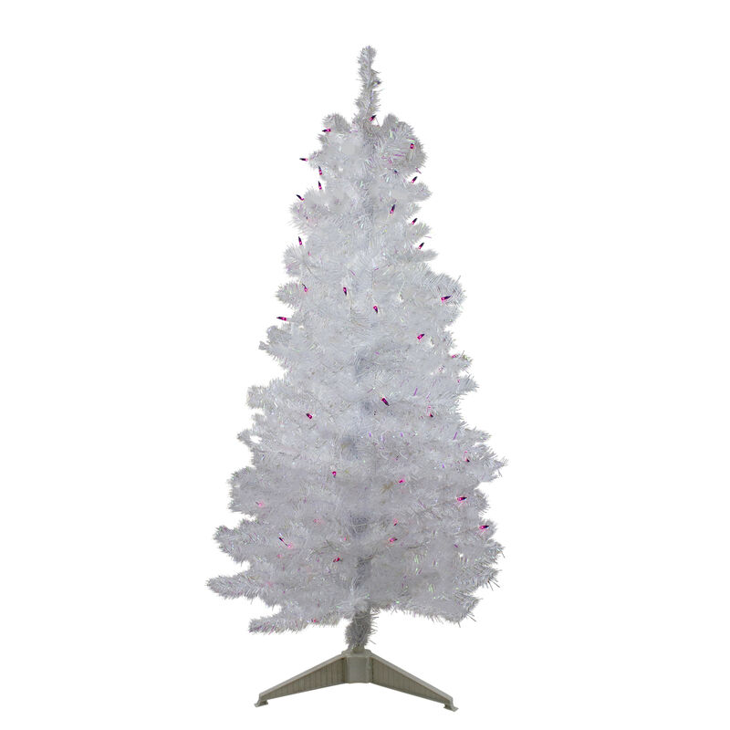 4 Pre-lit White Iridescent Pine Artificial Christmas Tree - Purple Lights