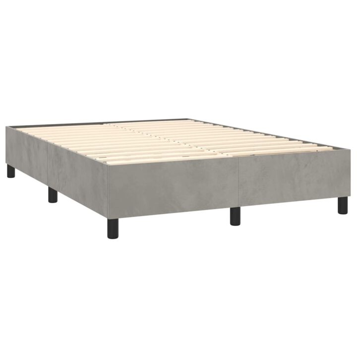 vidaXL Queen Size Box Spring Bed Frame - Light Gray Velvet Finish with Plywood and Engineered Wood - 81.1" x 59.8" x 13.8"