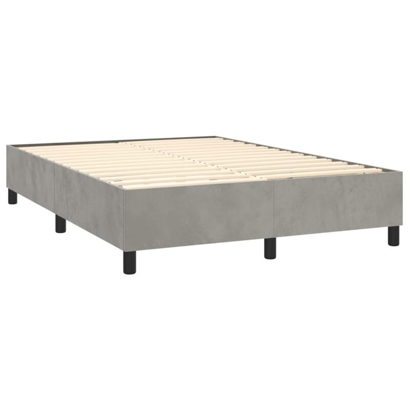 vidaXL Queen Size Box Spring Bed Frame - Light Gray Velvet Finish with Plywood and Engineered Wood - 81.1" x 59.8" x 13.8"
