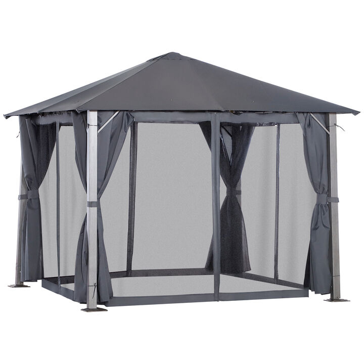 10'x10' Outdoor Patio Soft Top Canopy Gazebo Tent w/ Side Curtains, Dark Grey