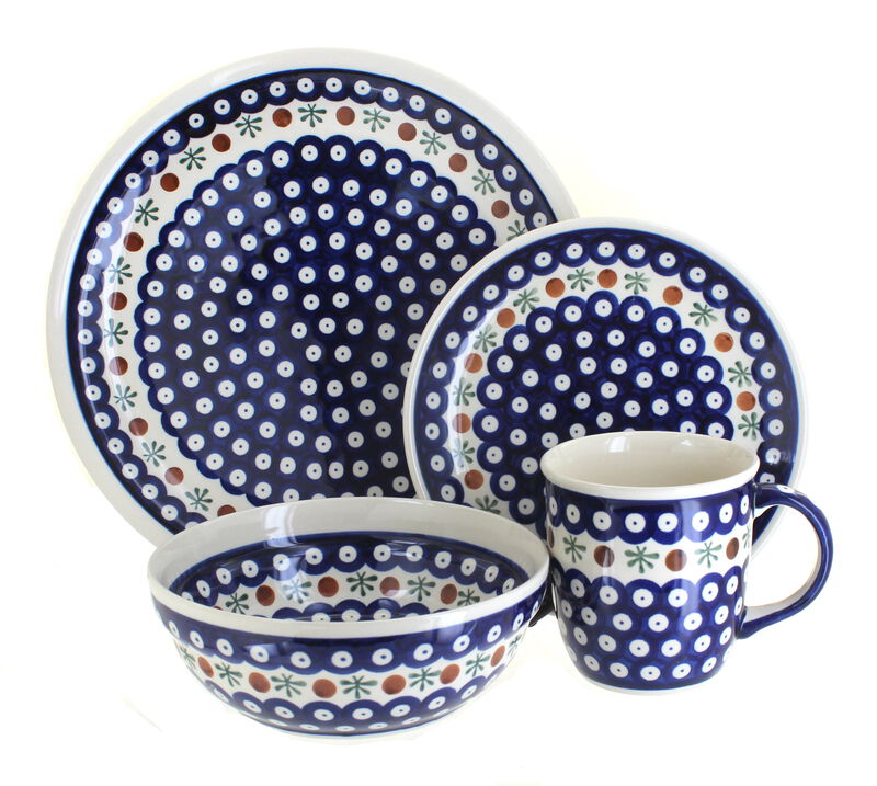 Blue Rose Polish Pottery Zoe 16 Piece Dinnerware Set