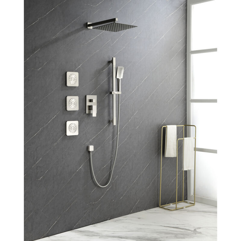 Shower System With Shower Head, Hand Shower, Slide Bar, Body Sprays, Shower Arm, Hose, Valve