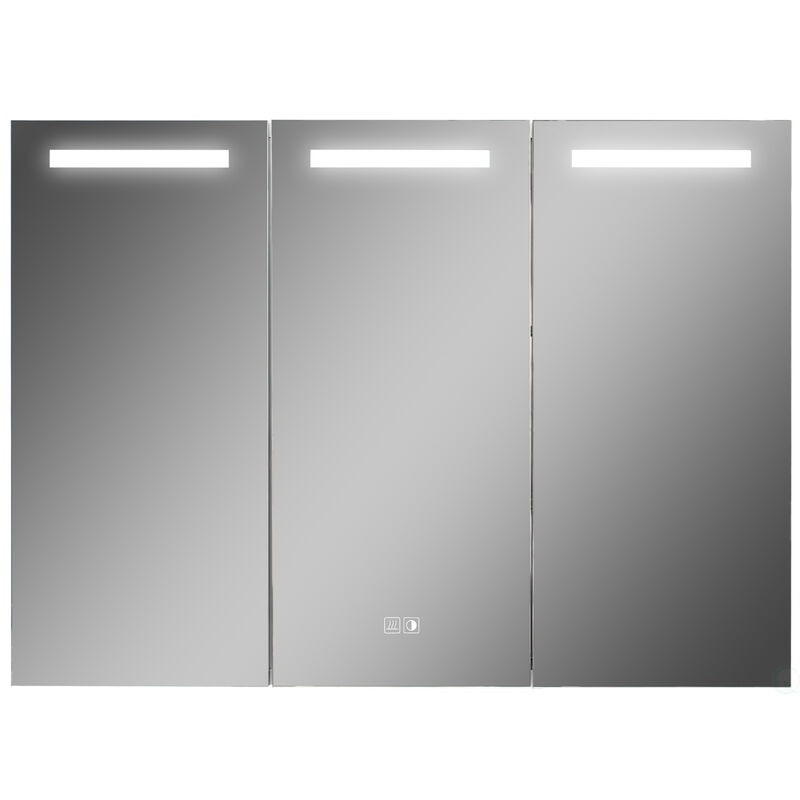 Basicwise 3-Door Versatile Bathroom Medicine Cabinet with Anti-Fog LED Mirror, Waterproof Aluminum, Surface or Recessed Mount, 2 Adjustable Glass Shelves, Wall Cabinet for Bathroom Storage, Silver