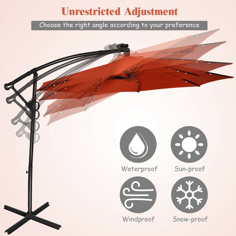 10 ft 360° Rotation Solar Powered LED Patio Offset Umbrella without Weight Base