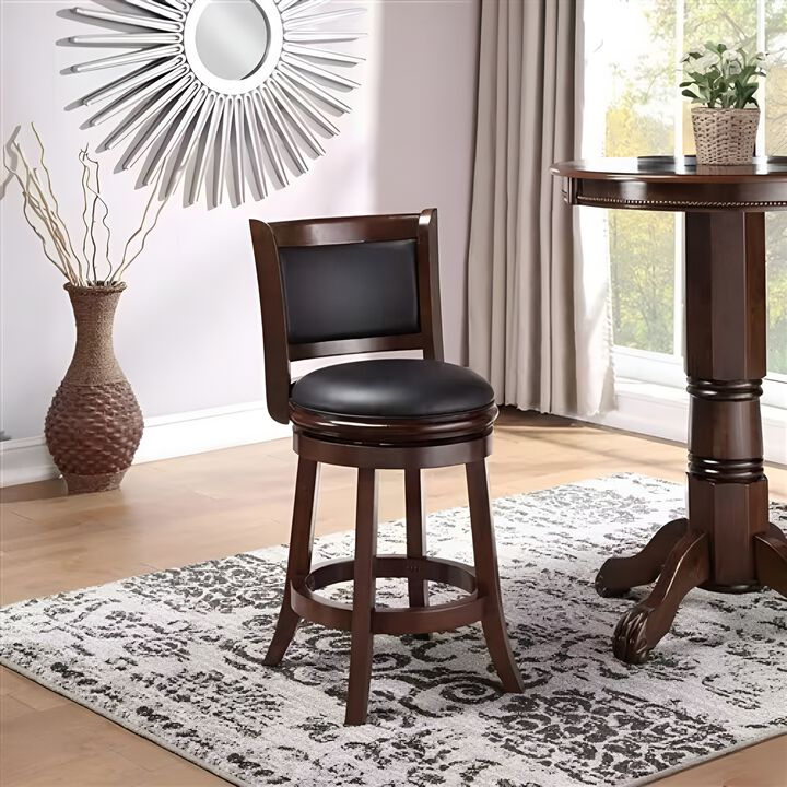 Counter Height Swivel Barstool – Wood Frame with Padded Faux Leather Seat for Kitchen or Bar