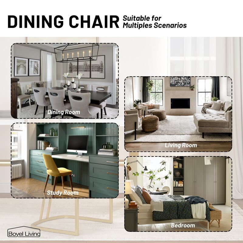 Fabric +PU Modern Dining Side Chair with Metal Legs and Swivel Leveling Feet (Set of 2) for Study, Dining Room, Bedroom, Living Room, Office Area