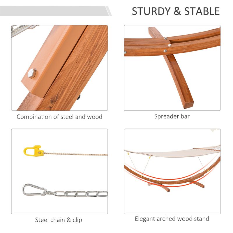 White Outdoor Relaxation: 13' Wooden Roman Arc Hammock Stand with Canopy