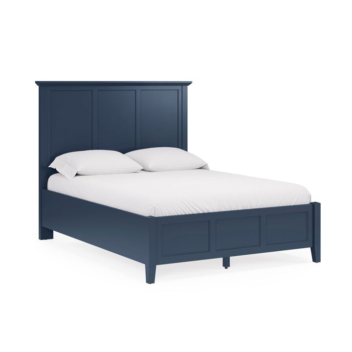 Fritz Queen Size Bed, Three Panel Design, Beveled Top, Solid Wood, Blue - Benzara