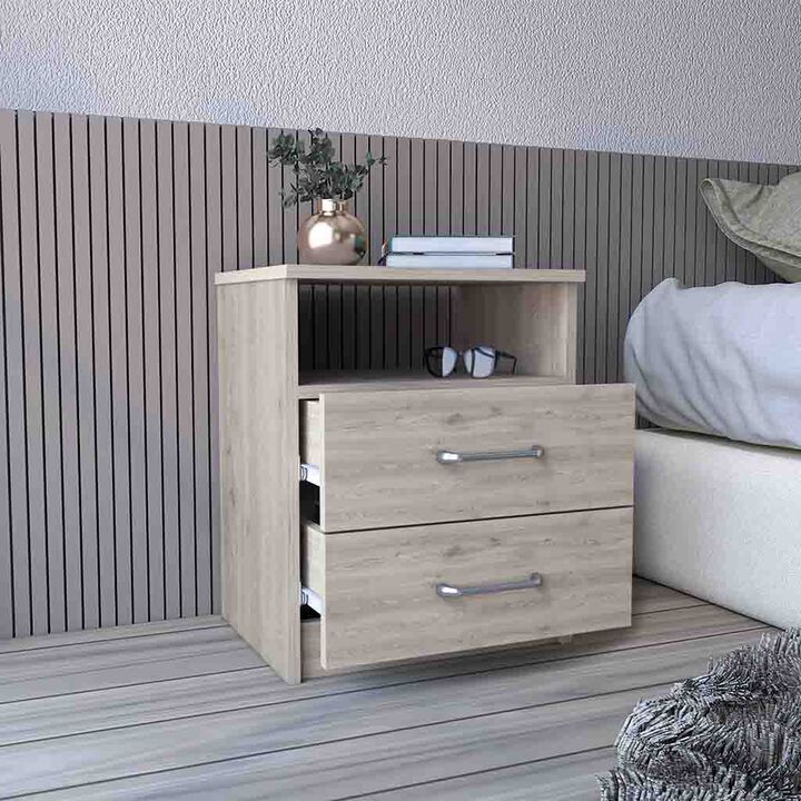 Streamdale Nightstand Olienza, Two Drawers, One Shelf, Light Gray Finish