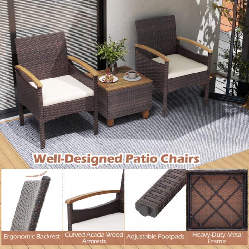 Patio Dining Chairs Set of 4 with Acacia Wood Armrest and Heavy Duty Metal Frame