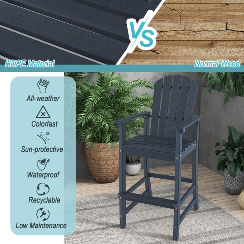 Hivvago 30 Inches Counter Height Outdoor HDPE Bar Stool with Armrests and Footrest