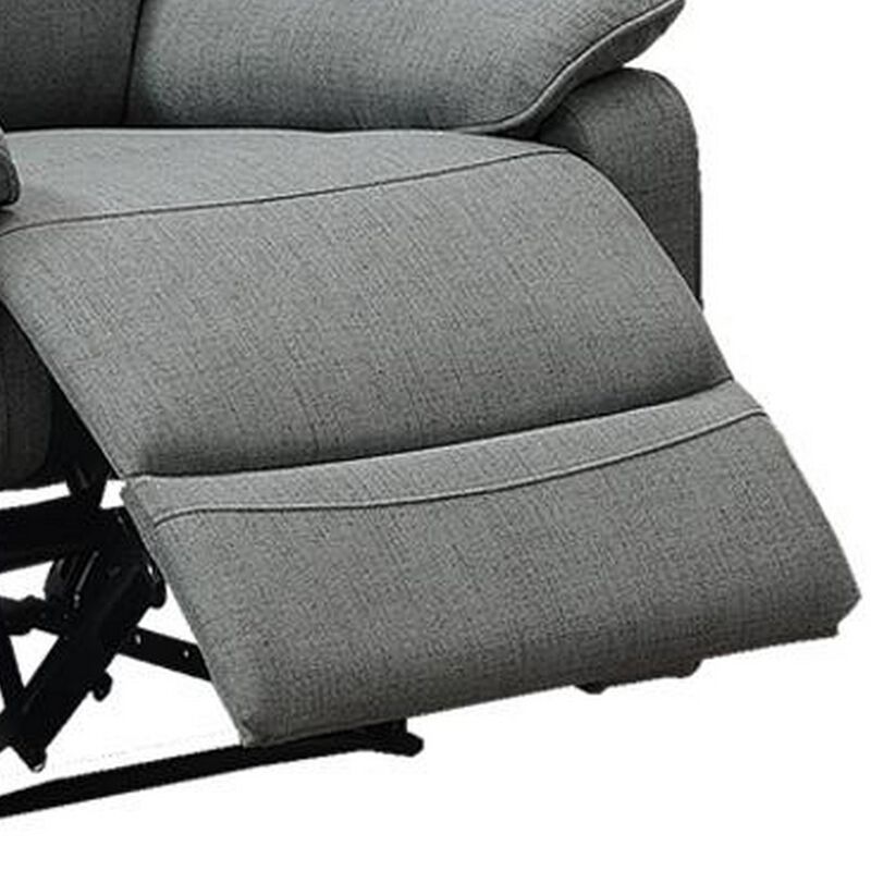 Fery 35 Inch Manual Recliner Chair, Gray Burlap, Cushioned Seat, Solid Wood - Benzara