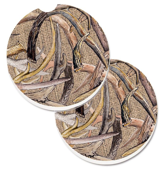 Caroline's Treasures Deer Horns Set of 2 Cup Holder Car Coasters 8732CARC, 2.56, Multicolor
