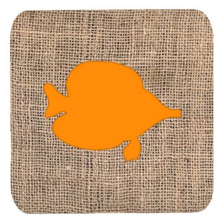 Caroline's Treasures BB1023-BL-OR-FC Fish-Tang Fish Burlap and Orange Foam Coasters (Set of 4), 3.5 H x 3.5 W, Multicolor