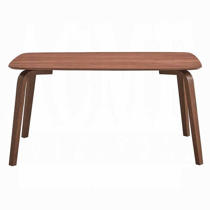 Kinni Dining Table, Walnut Brown Wood, Bent Legs, Rectangular 59 Inch - Benzara