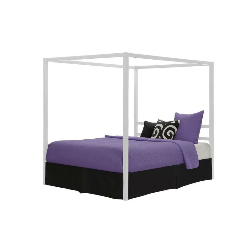 Hivvago Queen size Modern White Metal Canopy Bed - No Box-Springs Required