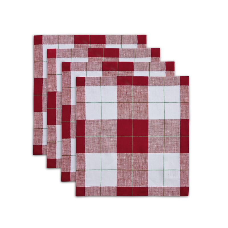 Solino Home 100% Pure Linen Square Placemats 14 x 14 Inch Set of 4 | Very Merry Plaid