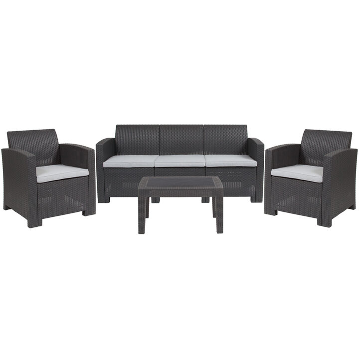 4 PC Gray Outdoor Rattan Set
