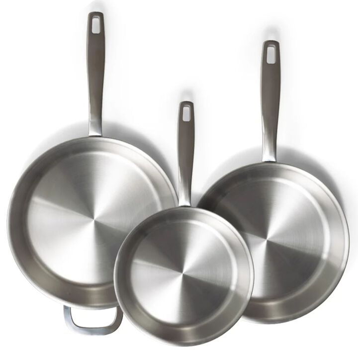 Alva Maestro 3-Piece Professional 5-Ply Stainless Steel Frying Pan Set - Non-Toxic PFAS/PFOA/PTFE-Free Skillets & Cookware - Induction & All Stovetop Compatible - Oven Safe - Stay-Cool Handles