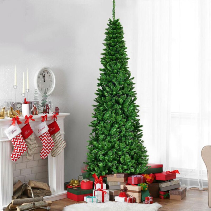 Hivvago 4.5/6.5/7.5 Feet Pre-Lit Hinged Artificial Pencil Christmas Tree