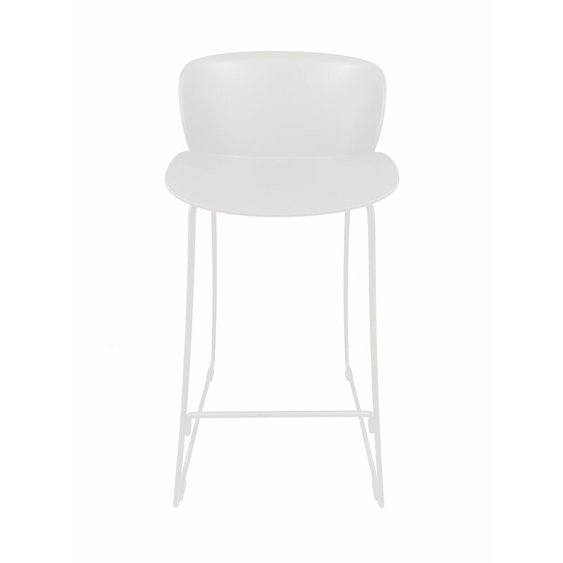 Sia 30 Inch Barstool Chair Set of 2, Curved Back, Square White Metal Legs - Benzara