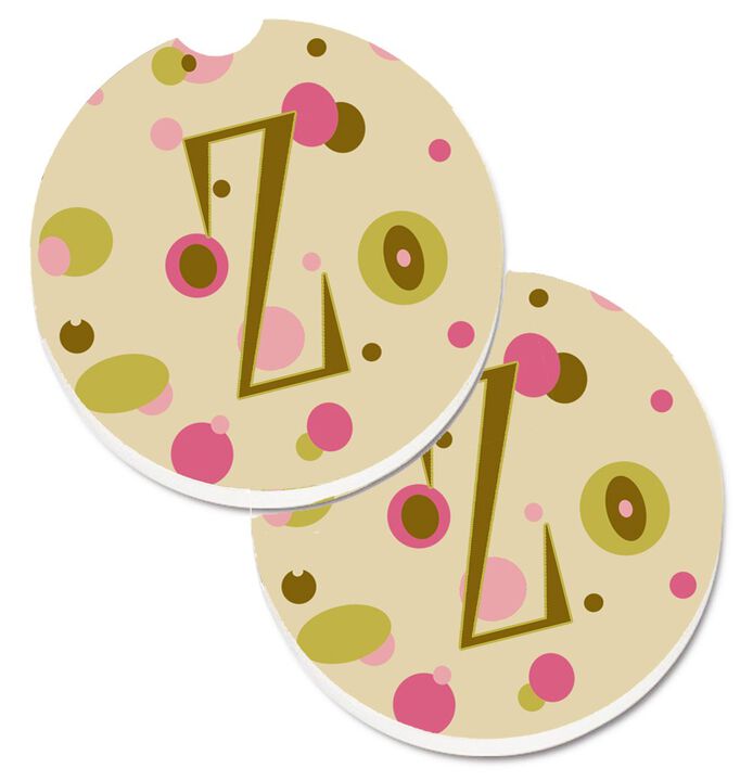 Caroline's Treasures Letter Z Initial Monogram - Tan Dots Set of 2 Cup Holder Car Coasters CJ1004-ZCARC, 2.56, Multicolor