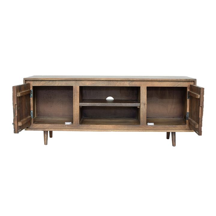 55 Inch TV Media Entertainment Console, 2 Doors, 2 Shelves, Cutouts, Brown - Benzara