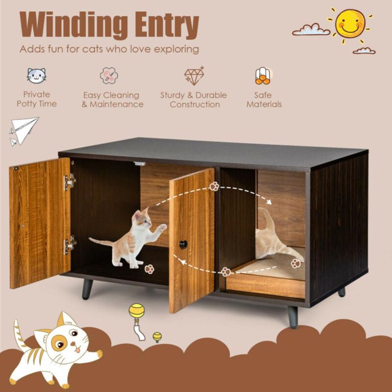 Hivvago Cat Litter Box Enclosure with Divider and Double Doors