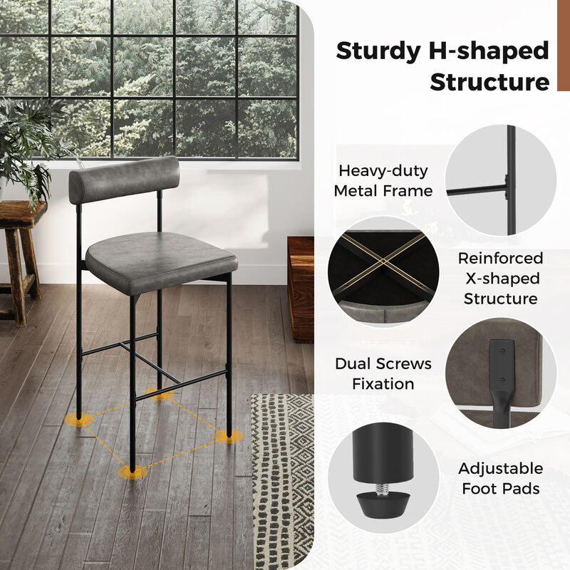20 Inch Upholstered Bar Stools Set of 2 Counter Height Bar Chairs with  Backrest
