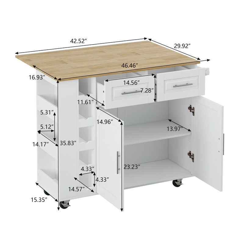 Streamdale White Kitchen Island Cart with Storage and Foldable Table