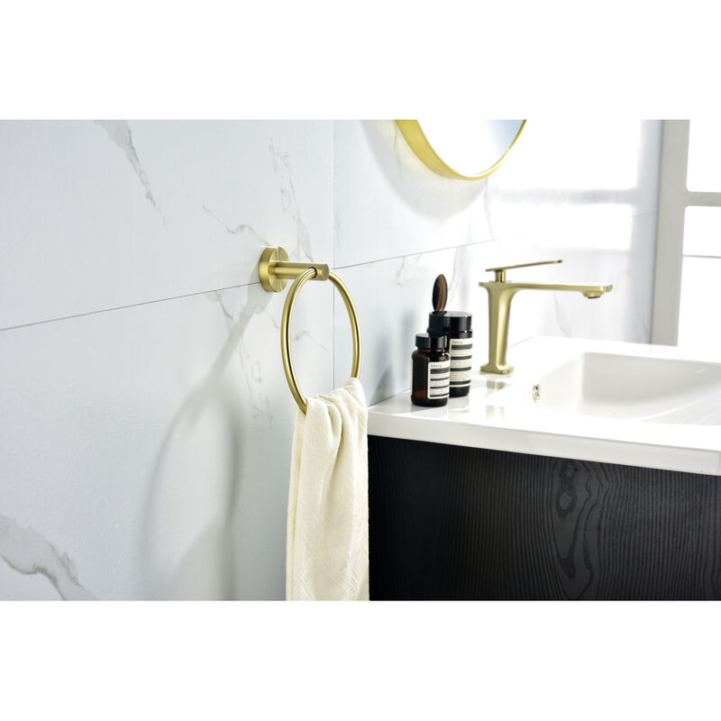 6-Pieces Brushed Gold Bathroom Hardware Set Sus304 Stainless Steel Round Wall Mounted Include