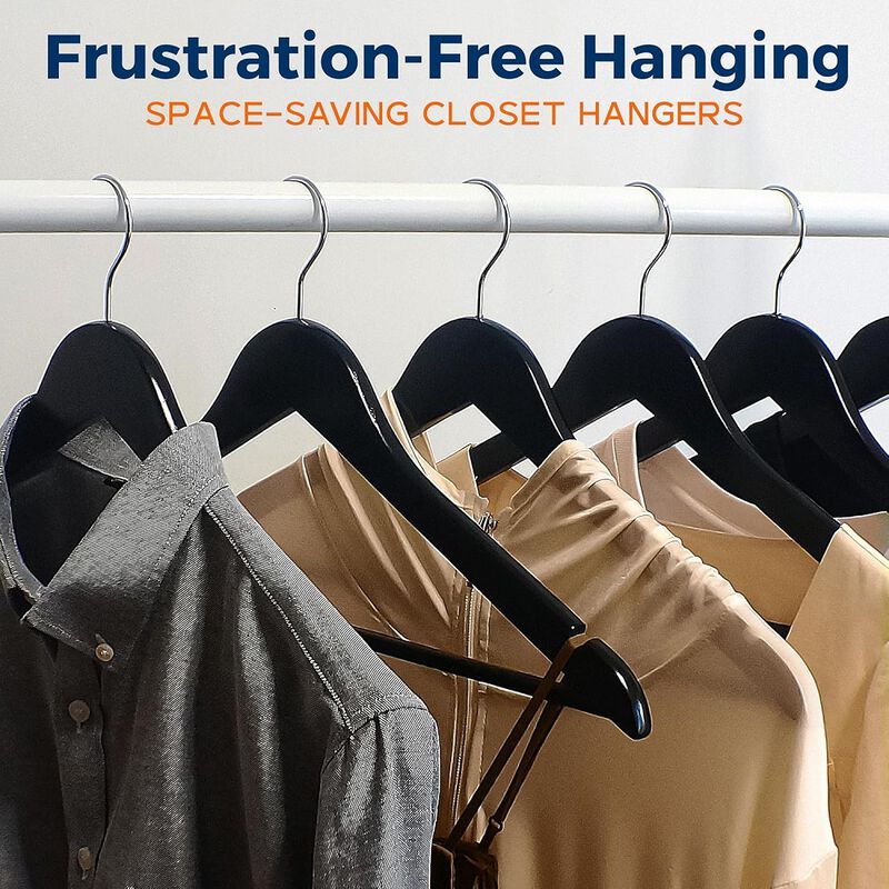 Campior Wooden Clothes Hangers - 30 Pack, Durable, Non-Slip, Space-Saving Hangers for Dresses, Coats, and More, Holds Up to 10 lbs with 360° Swivel Hook, Black Finish