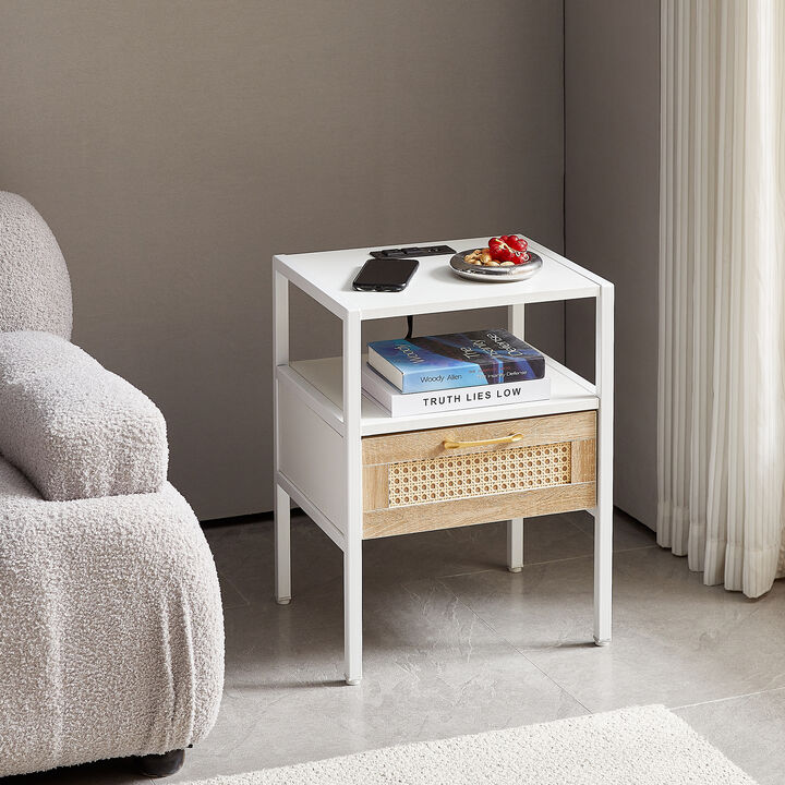 Streamdale 15.75" Rattan End Table with Power & USB Ports